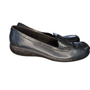 Clarks Bendables Size 8‎ Navy Blue Leather Loafers Comfort Croc Embossed